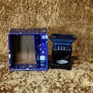 Porcelain Oil Burner Black Blue color W/ 1 Tealight & Small Starter Oil Ocean